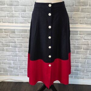 Anthropologie 1901 Colorblock Linen Blend Midi Skirt A-line Retro Nautical Coast